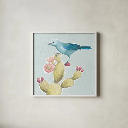 Desert Beauties XI Aqua by Daphne Brissonnet. Shown in a crisp white glass frame for a clean and minimalist style. Available as an archival giclee rolled canvas, fine art paper, or poster print. SKU 65792a.