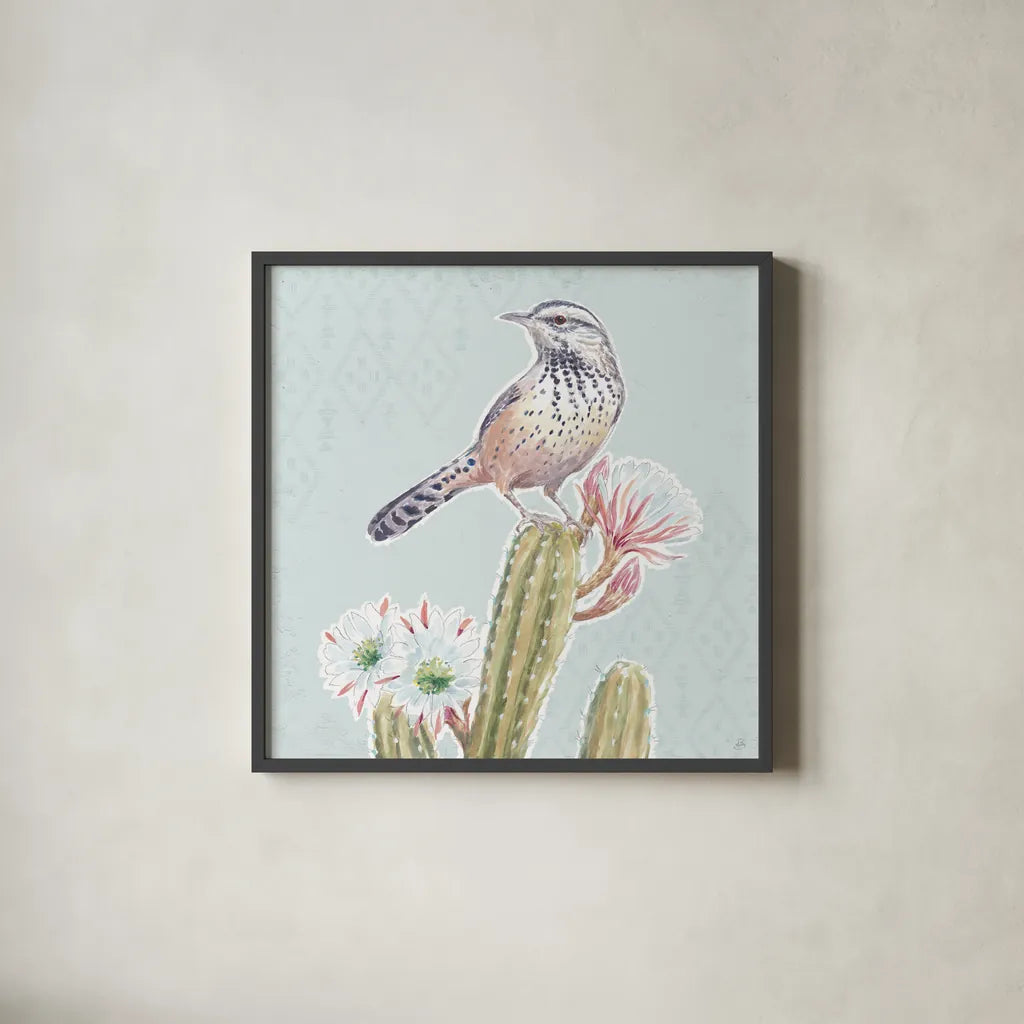 Desert Beauties XIII Aqua by Daphne Brissonnet. Shown in a sleek black glass frame for a contemporary gallery look. Available as an archival giclee rolled canvas, fine art paper, or poster print. SKU 65794a.