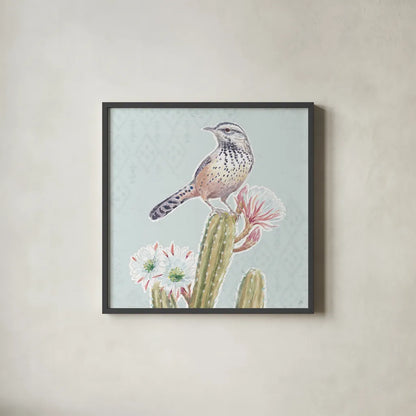 Desert Beauties XIII Aqua by Daphne Brissonnet. Shown in a sleek black glass frame for a contemporary gallery look. Available as an archival giclee rolled canvas, fine art paper, or poster print. SKU 65794a.