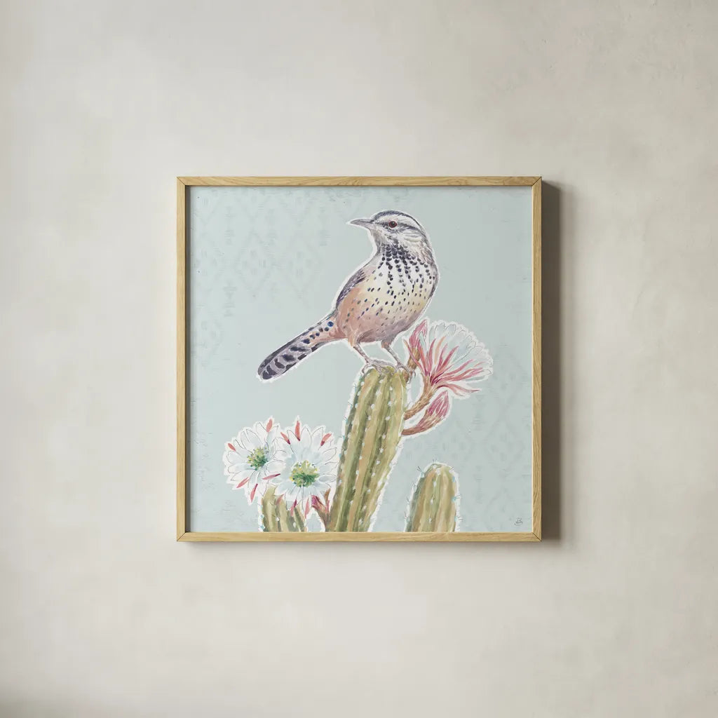 Desert Beauties XIII Aqua by Daphne Brissonnet. Shown in a natural wood glass frame for a timeless modern aesthetic. Available as an archival giclee rolled canvas, fine art paper, or poster print. SKU 65794a.