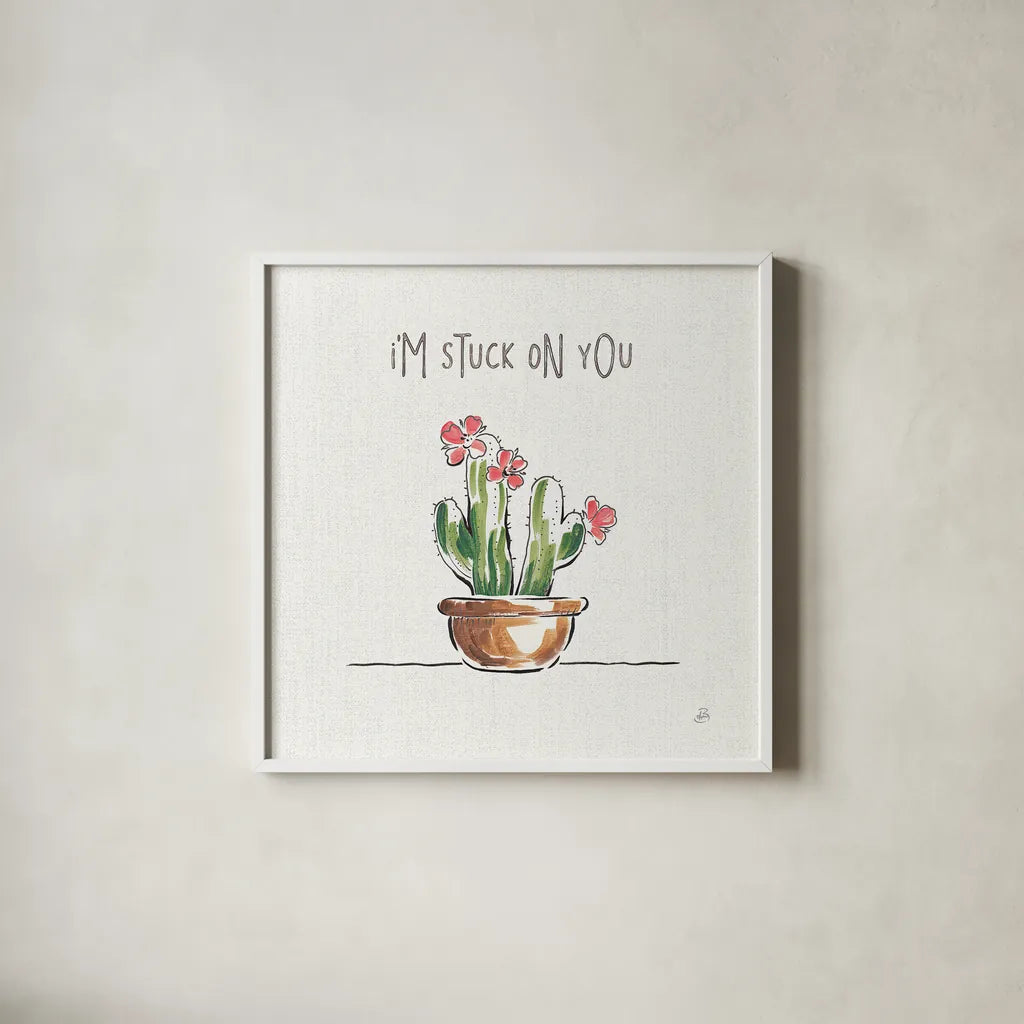 Desert Bloom II by Daphne Brissonnet. Shown in a crisp white glass frame for a clean and minimalist style. Available as an archival giclee rolled canvas, fine art paper, or poster print. SKU 35018a.