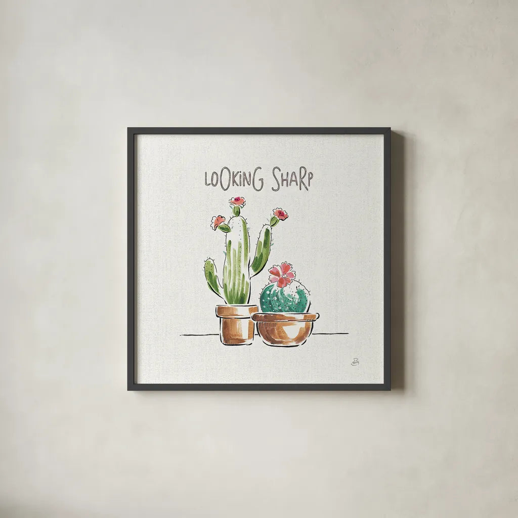 Desert Bloom III by Daphne Brissonnet. Shown in a sleek black glass frame for a contemporary gallery look. Available as an archival giclee rolled canvas, fine art paper, or poster print. SKU 35019a.