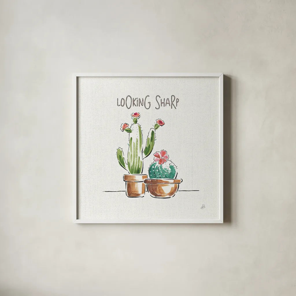 Desert Bloom III by Daphne Brissonnet. Shown in a crisp white glass frame for a clean and minimalist style. Available as an archival giclee rolled canvas, fine art paper, or poster print. SKU 35019a.