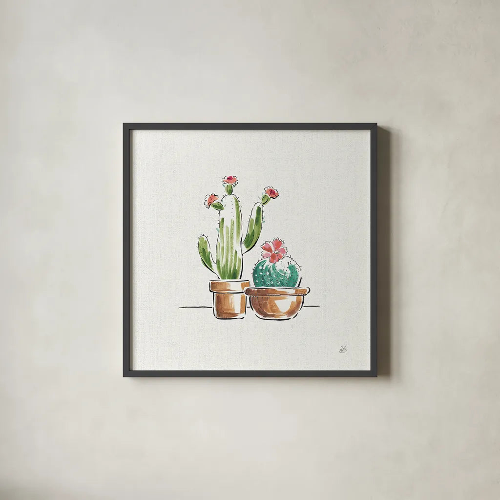 Desert Bloom IV by Daphne Brissonnet. Shown in a sleek black glass frame for a contemporary gallery look. Available as an archival giclee rolled canvas, fine art paper, or poster print. SKU 35020a.