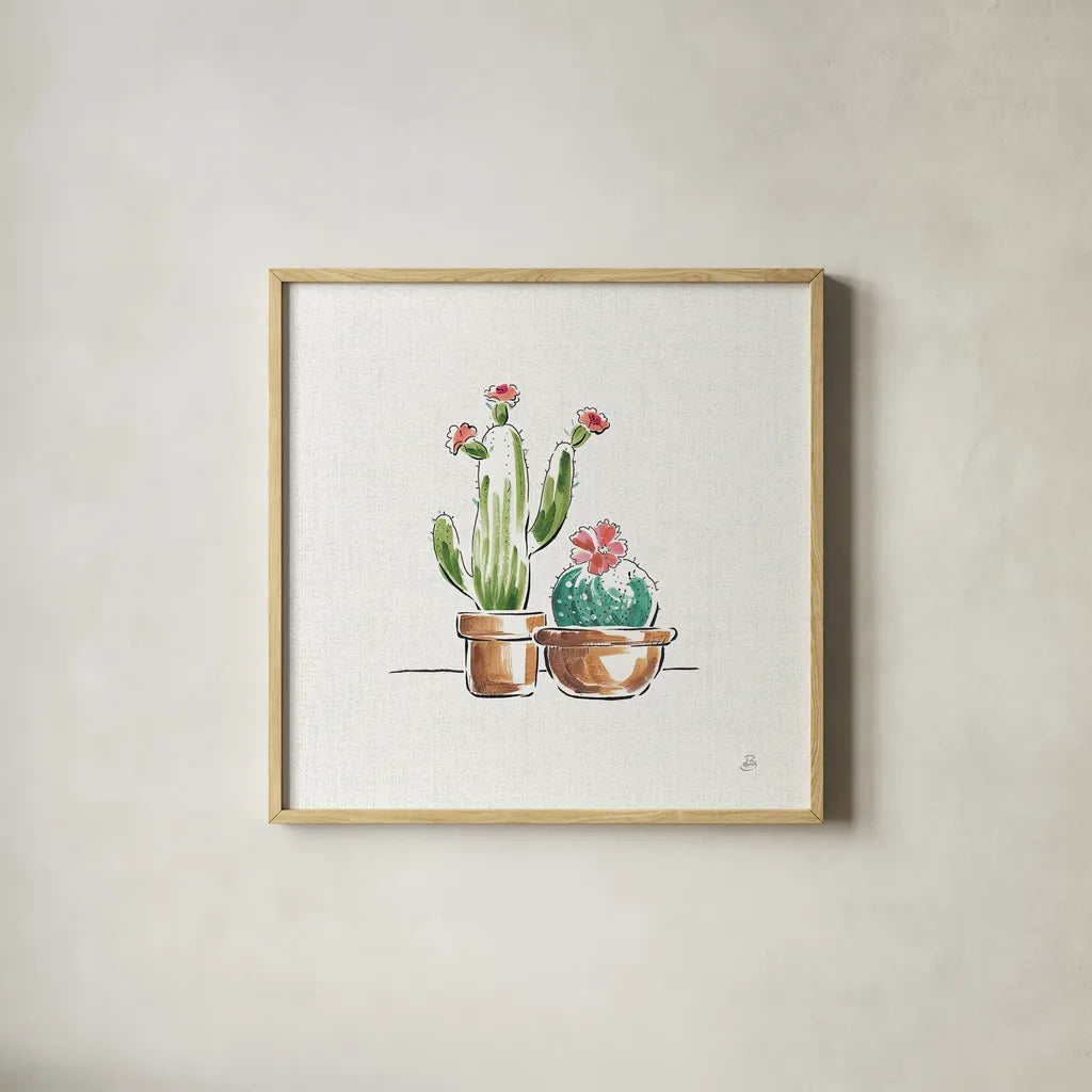 Desert Bloom IV by Daphne Brissonnet. Shown in a natural wood glass frame for a timeless modern aesthetic. Available as an archival giclee rolled canvas, fine art paper, or poster print. SKU 35020a.
