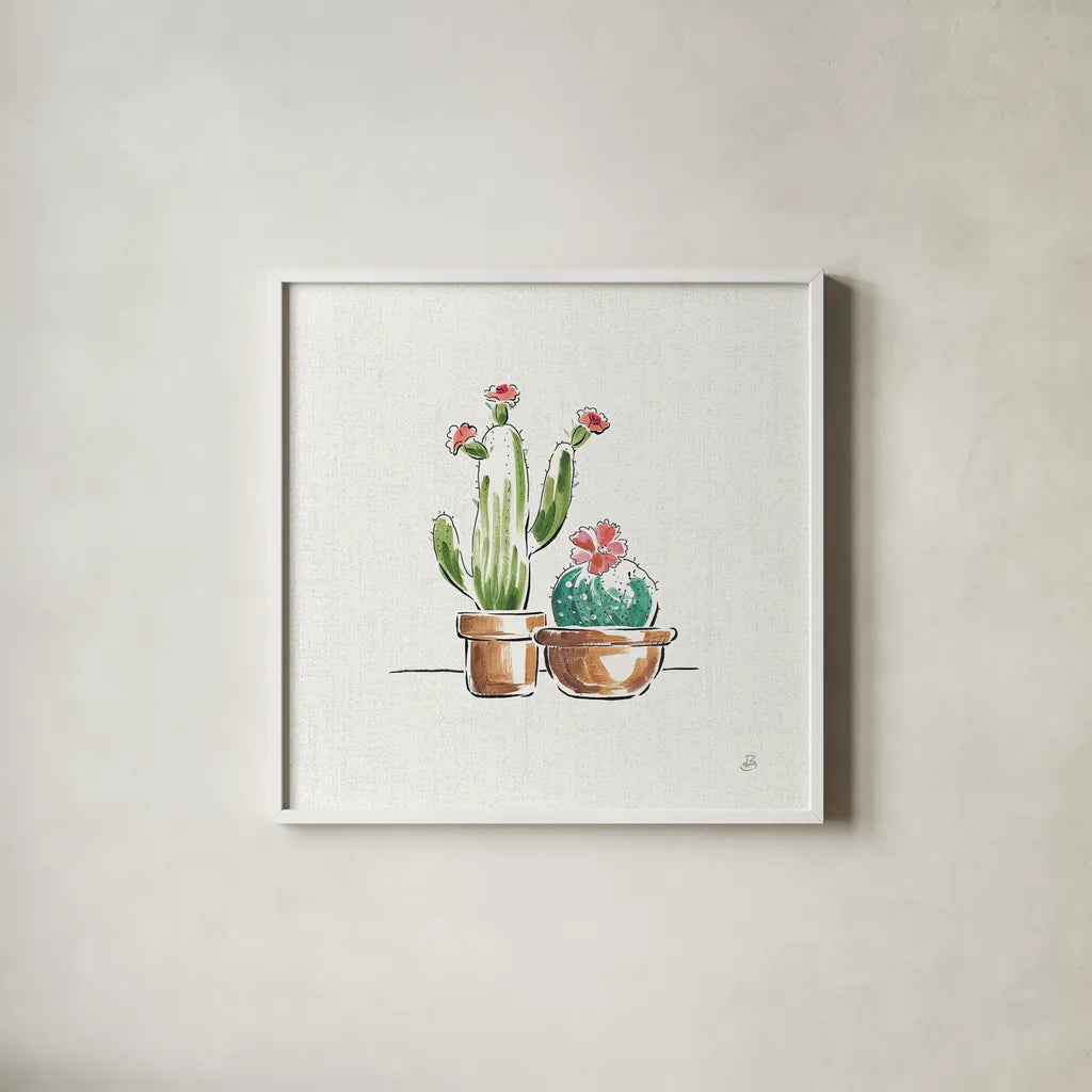 Desert Bloom IV by Daphne Brissonnet. Shown in a crisp white glass frame for a clean and minimalist style. Available as an archival giclee rolled canvas, fine art paper, or poster print. SKU 35020a.