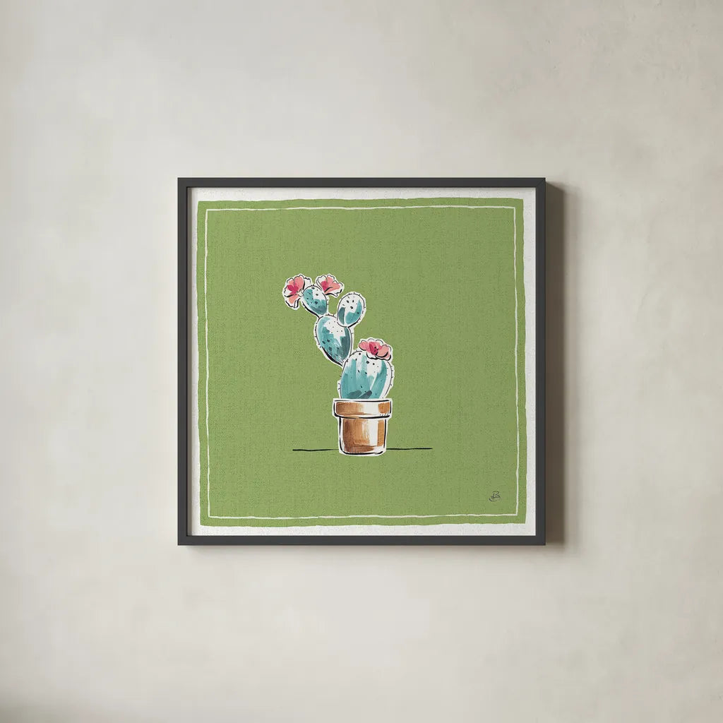 Desert Bloom IX by Daphne Brissonnet. Shown in a sleek black glass frame for a contemporary gallery look. Available as an archival giclee rolled canvas, fine art paper, or poster print. SKU 35025a.