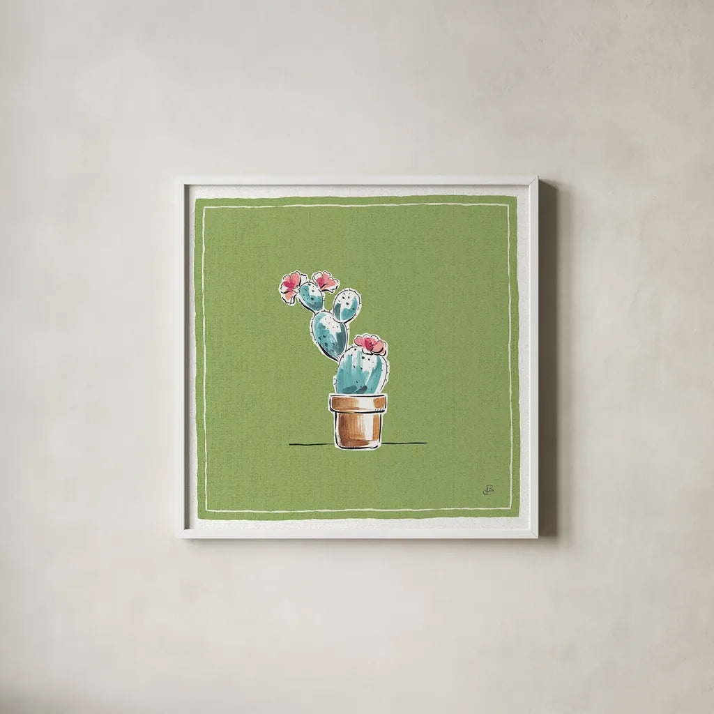 Desert Bloom IX by Daphne Brissonnet. Shown in a crisp white glass frame for a clean and minimalist style. Available as an archival giclee rolled canvas, fine art paper, or poster print. SKU 35025a.