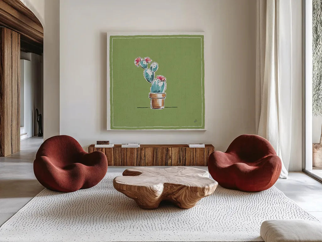 Desert Bloom IX by Daphne Brissonnet. Shown as extra-large giant wall art in a modern living room. Available as an archival giclee rolled canvas, fine art paper, or poster print. SKU 35025a.