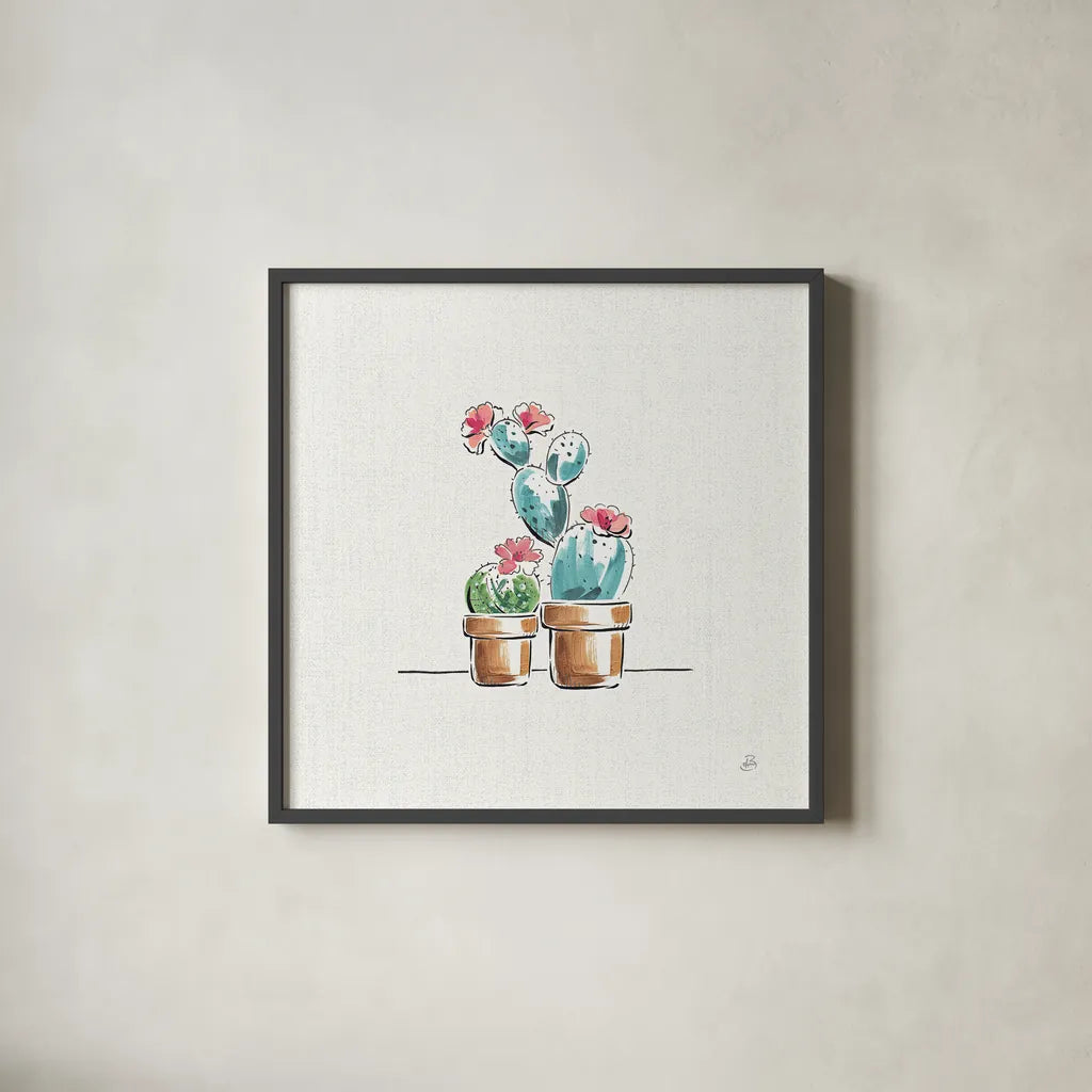 Desert Bloom V by Daphne Brissonnet. Shown in a sleek black glass frame for a contemporary gallery look. Available as an archival giclee rolled canvas, fine art paper, or poster print. SKU 35021a.