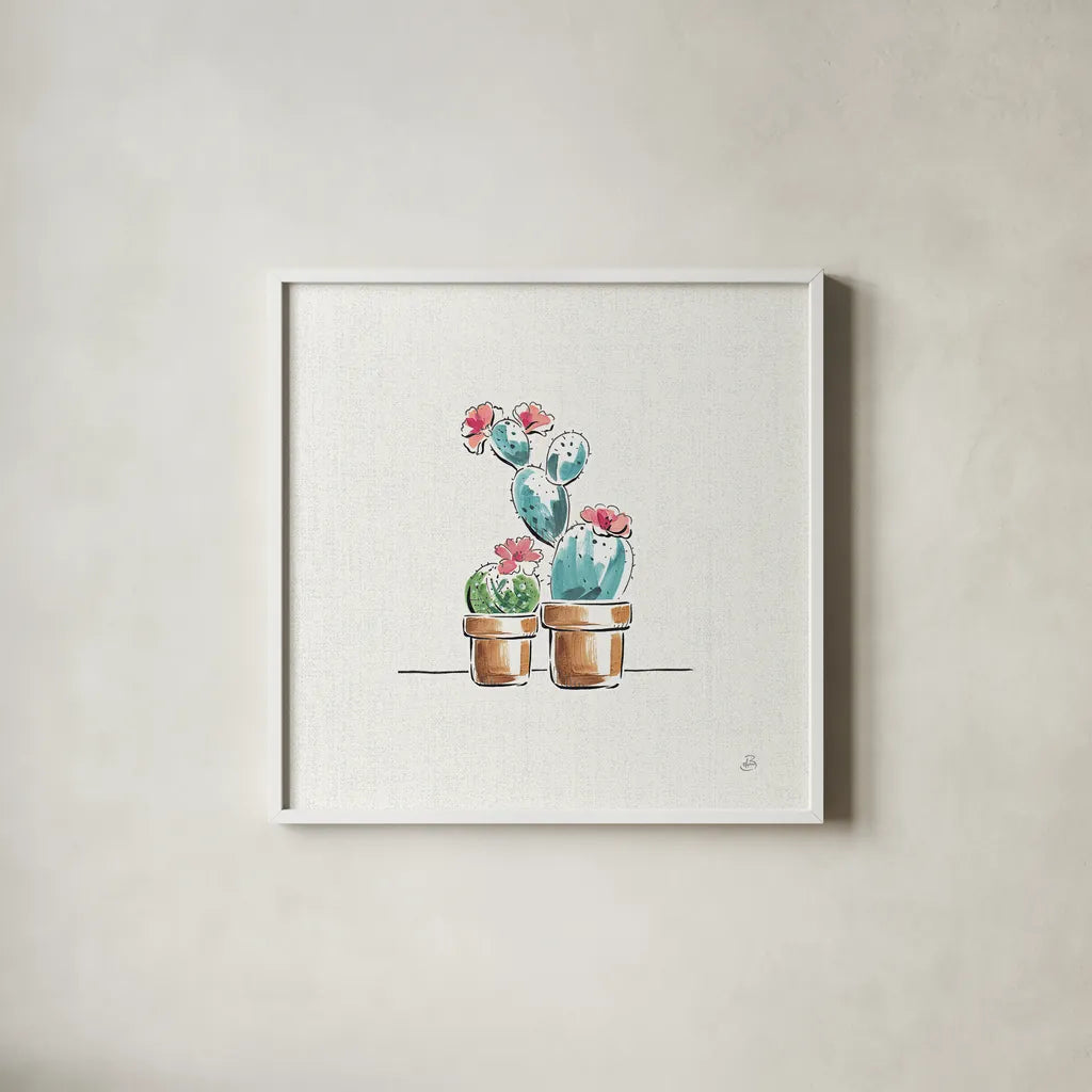 Desert Bloom V by Daphne Brissonnet. Shown in a crisp white glass frame for a clean and minimalist style. Available as an archival giclee rolled canvas, fine art paper, or poster print. SKU 35021a.
