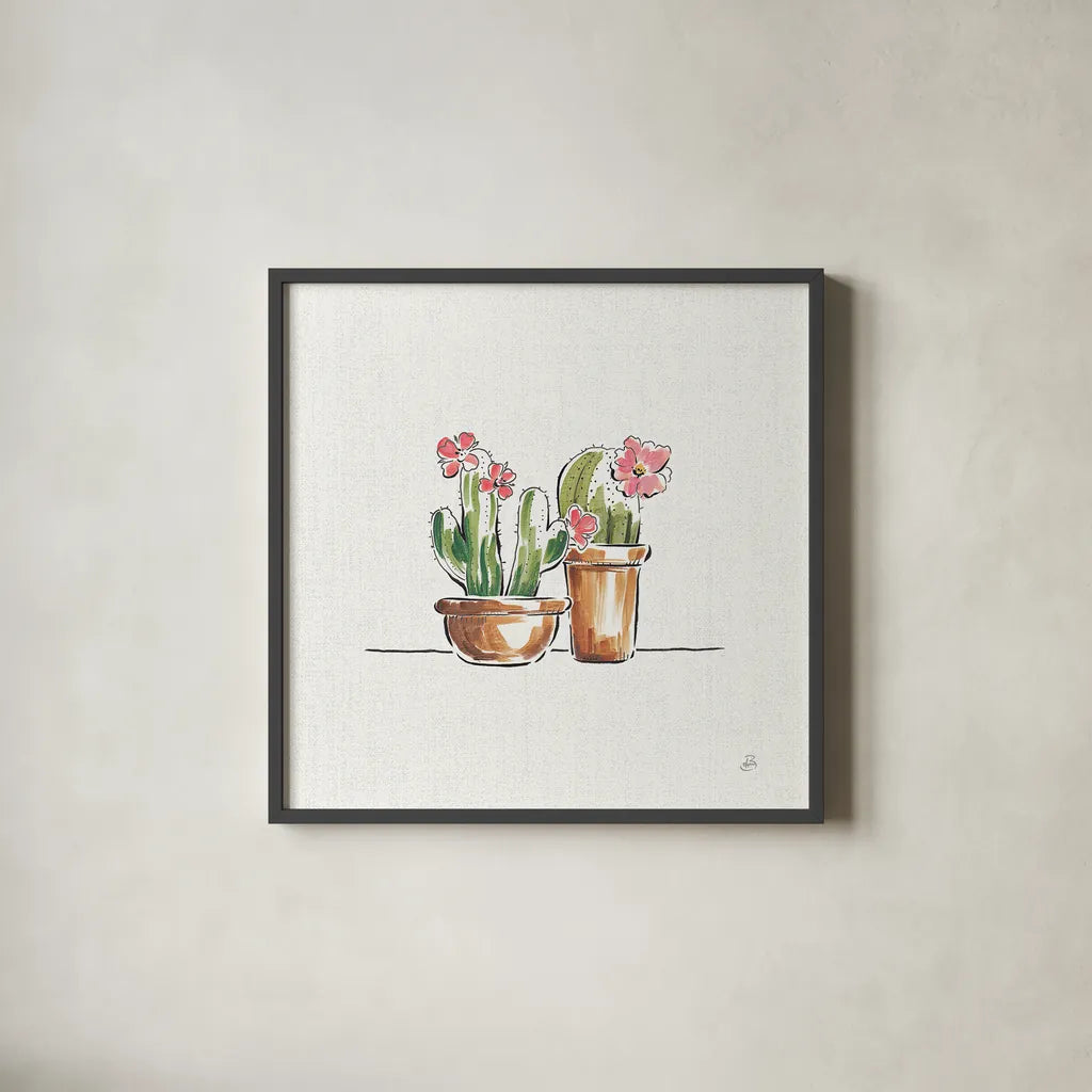 Desert Bloom VI by Daphne Brissonnet. Shown in a sleek black glass frame for a contemporary gallery look. Available as an archival giclee rolled canvas, fine art paper, or poster print. SKU 35022a.