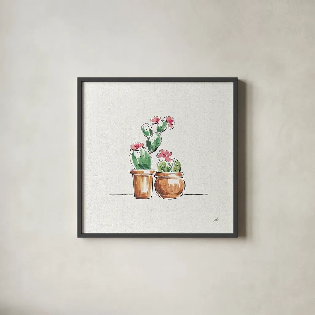 Desert Bloom VII by Daphne Brissonnet. Shown in a sleek black glass frame for a contemporary gallery look. Available as an archival giclee rolled canvas, fine art paper, or poster print. SKU 35023a.