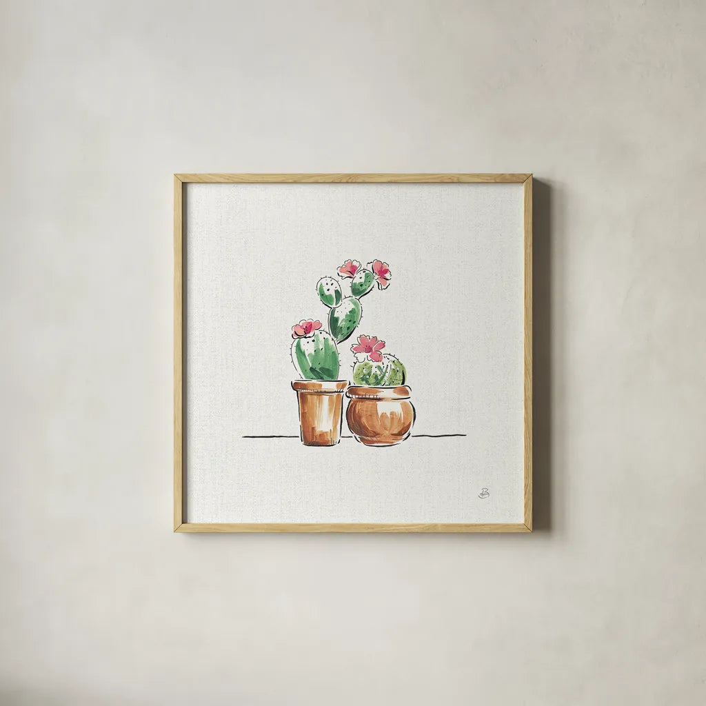 Desert Bloom VII by Daphne Brissonnet. Shown in a natural wood glass frame for a timeless modern aesthetic. Available as an archival giclee rolled canvas, fine art paper, or poster print. SKU 35023a.