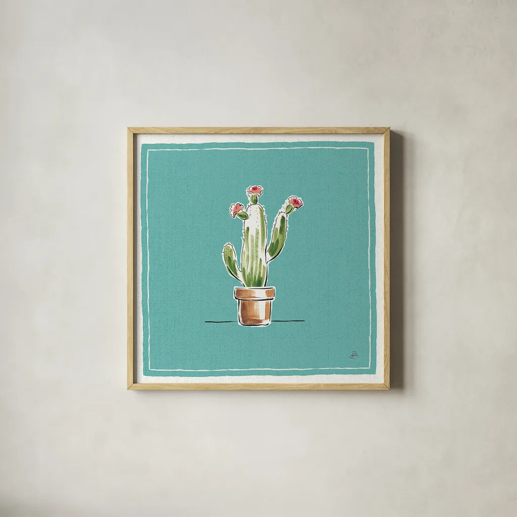 Desert Bloom VIII by Daphne Brissonnet. Shown in a natural wood glass frame for a timeless modern aesthetic. Available as an archival giclee rolled canvas, fine art paper, or poster print. SKU 35024a.