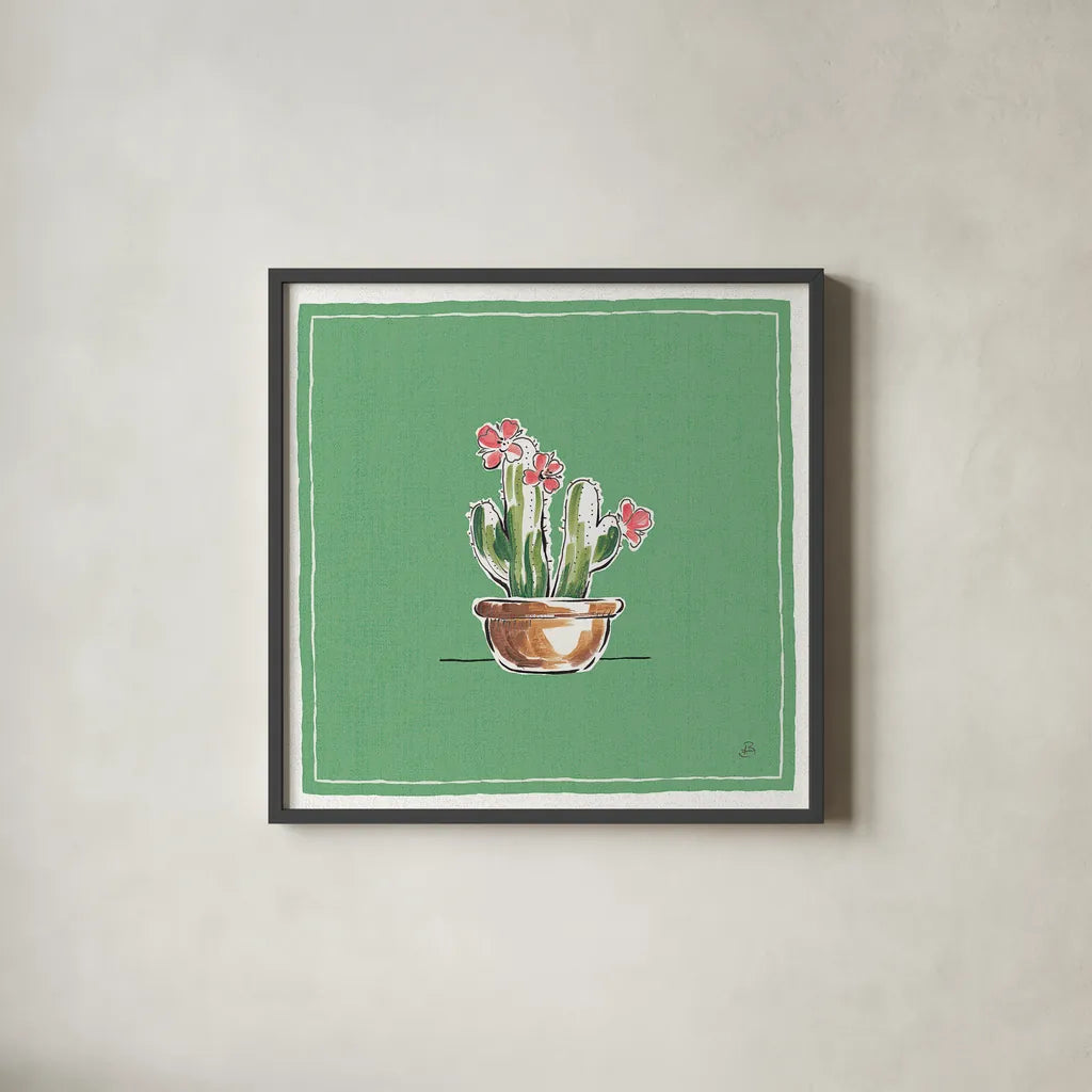 Desert Bloom X by Daphne Brissonnet. Shown in a sleek black glass frame for a contemporary gallery look. Available as an archival giclee rolled canvas, fine art paper, or poster print. SKU 35026a.