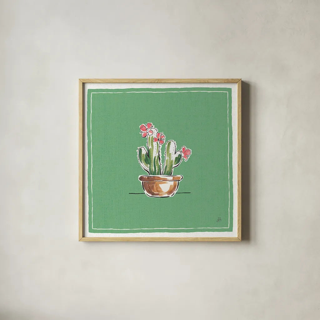 Desert Bloom X by Daphne Brissonnet. Shown in a natural wood glass frame for a timeless modern aesthetic. Available as an archival giclee rolled canvas, fine art paper, or poster print. SKU 35026a.