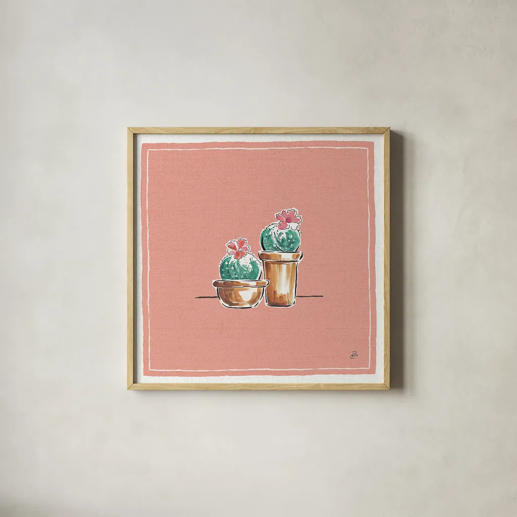 Desert Bloom XI by Daphne Brissonnet. Shown in a natural wood glass frame for a timeless modern aesthetic. Available as an archival giclee rolled canvas, fine art paper, or poster print. SKU 35027a.