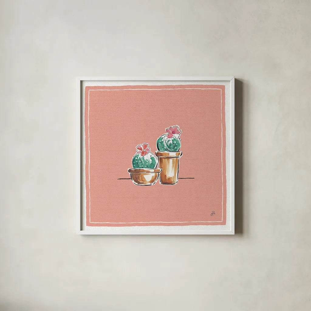 Desert Bloom XI by Daphne Brissonnet. Shown in a crisp white glass frame for a clean and minimalist style. Available as an archival giclee rolled canvas, fine art paper, or poster print. SKU 35027a.