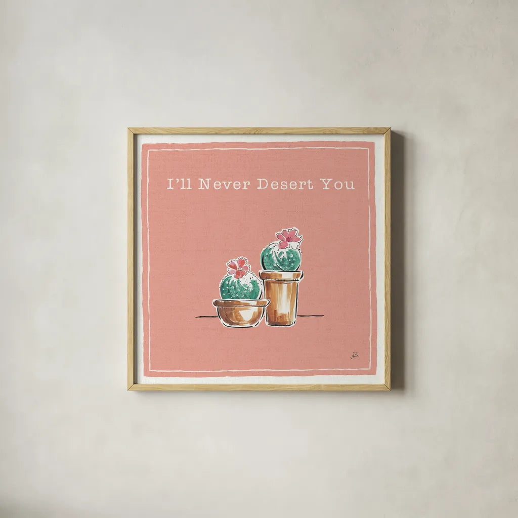 Desert Bloom XI You by Daphne Brissonnet. Shown in a natural wood glass frame for a timeless modern aesthetic. Available as an archival giclee rolled canvas, fine art paper, or poster print. SKU 42952a.