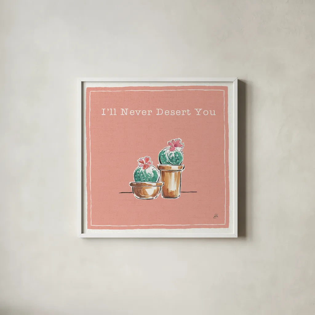 Desert Bloom XI You by Daphne Brissonnet. Shown in a crisp white glass frame for a clean and minimalist style. Available as an archival giclee rolled canvas, fine art paper, or poster print. SKU 42952a.