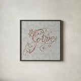 Elegant Season Give Grey Pink by Daphne Brissonnet. Shown in a sleek black glass frame for a contemporary gallery look. Available as an archival giclee rolled canvas, fine art paper, or poster print. SKU 76415a.