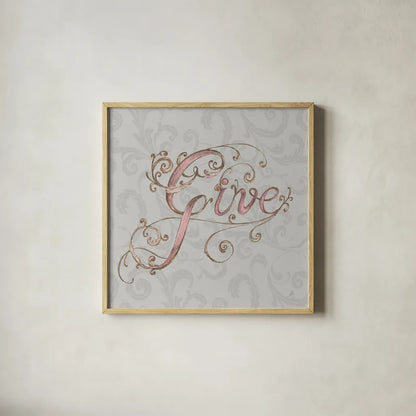 Elegant Season Give Grey Pink by Daphne Brissonnet. Shown in a natural wood glass frame for a timeless modern aesthetic. Available as an archival giclee rolled canvas, fine art paper, or poster print. SKU 76415a.