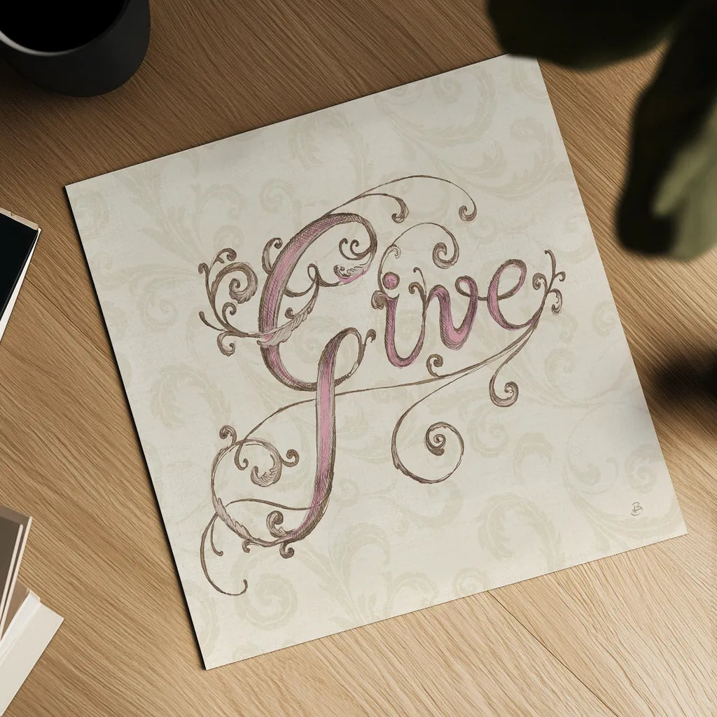 Elegant Season Give Pink by Daphne Brissonnet. Shown as a detailed flat fine art print, highlighting archival giclee quality. Available as an archival giclee rolled canvas, fine art paper, or poster print. SKU 76414a.