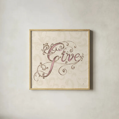 Elegant Season Give Pink by Daphne Brissonnet. Shown in a natural wood glass frame for a timeless modern aesthetic. Available as an archival giclee rolled canvas, fine art paper, or poster print. SKU 76414a.