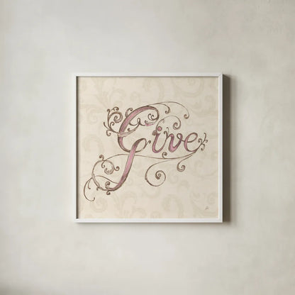 Elegant Season Give Pink by Daphne Brissonnet. Shown in a crisp white glass frame for a clean and minimalist style. Available as an archival giclee rolled canvas, fine art paper, or poster print. SKU 76414a.