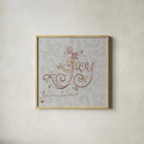 Elegant Season Joy Grey Pink by Daphne Brissonnet. Shown in a natural wood glass frame for a timeless modern aesthetic. Available as an archival giclee rolled canvas, fine art paper, or poster print. SKU 76417a.