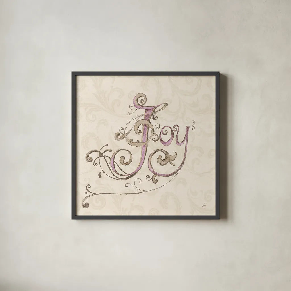 Elegant Season Joy Pink by Daphne Brissonnet. Shown in a sleek black glass frame for a contemporary gallery look. Available as an archival giclee rolled canvas, fine art paper, or poster print. SKU 76416a.