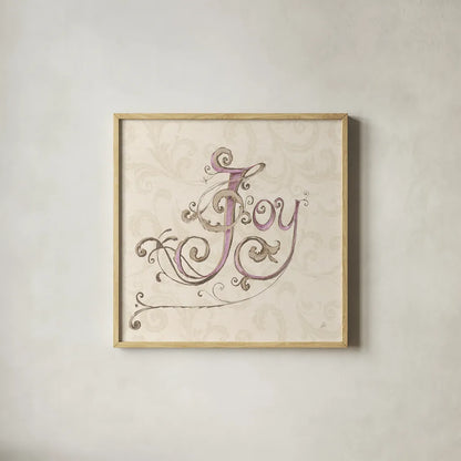 Elegant Season Joy Pink by Daphne Brissonnet. Shown in a natural wood glass frame for a timeless modern aesthetic. Available as an archival giclee rolled canvas, fine art paper, or poster print. SKU 76416a.