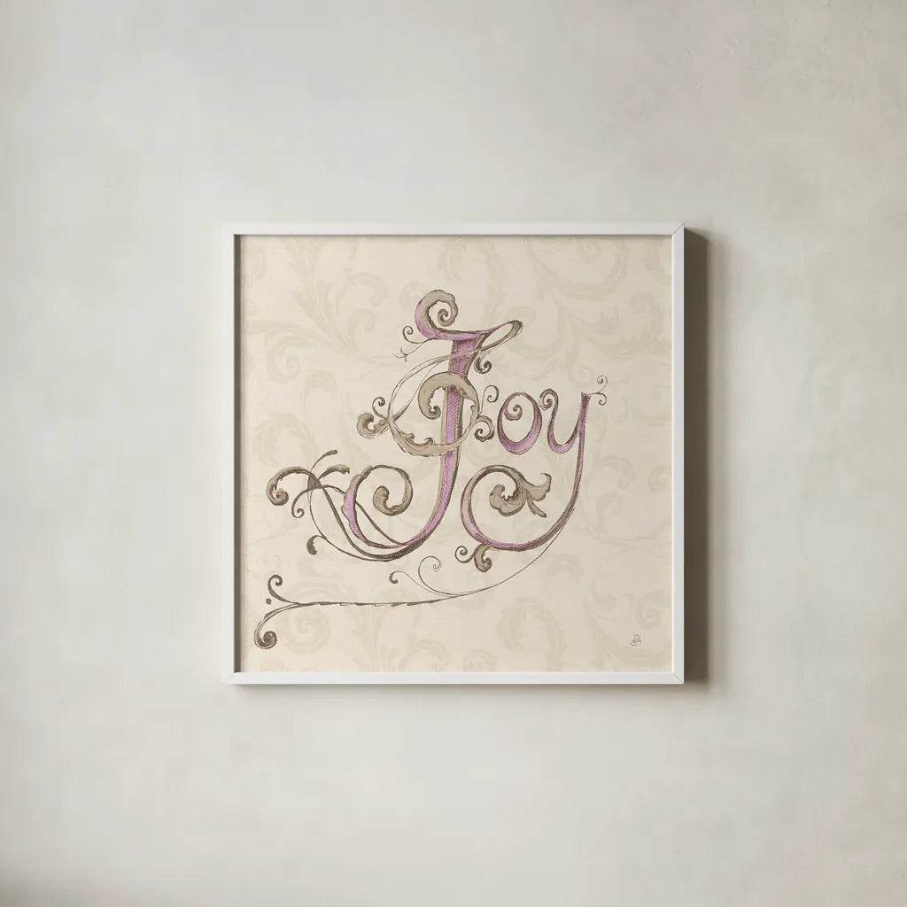 Elegant Season Joy Pink by Daphne Brissonnet. Shown in a crisp white glass frame for a clean and minimalist style. Available as an archival giclee rolled canvas, fine art paper, or poster print. SKU 76416a.