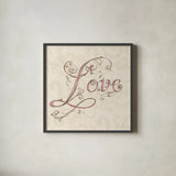Elegant Season Love Pink by Daphne Brissonnet. Shown in a sleek black glass frame for a contemporary gallery look. Available as an archival giclee rolled canvas, fine art paper, or poster print. SKU 76418a.