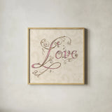 Elegant Season Love Pink by Daphne Brissonnet. Shown in a natural wood glass frame for a timeless modern aesthetic. Available as an archival giclee rolled canvas, fine art paper, or poster print. SKU 76418a.