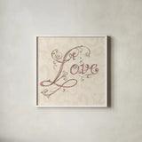 Elegant Season Love Pink by Daphne Brissonnet. Shown in a crisp white glass frame for a clean and minimalist style. Available as an archival giclee rolled canvas, fine art paper, or poster print. SKU 76418a.