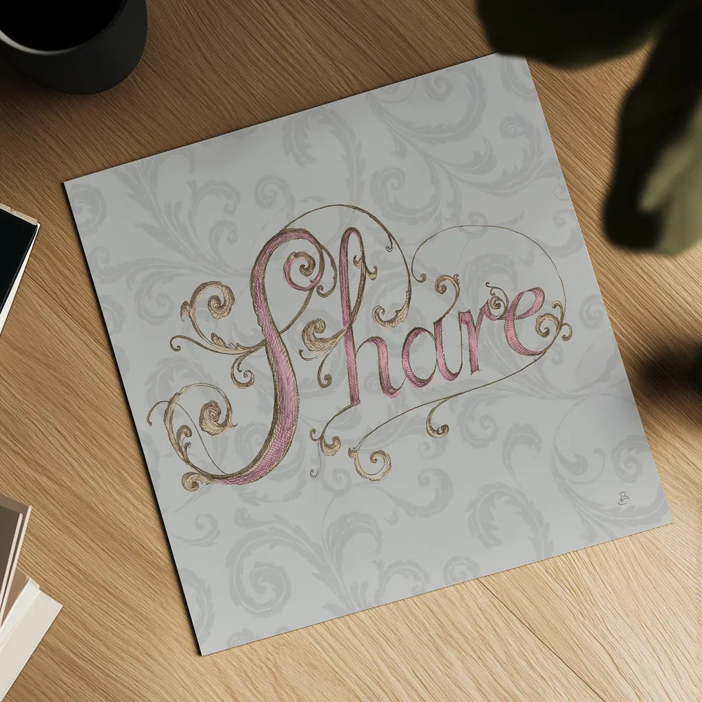 Elegant Season Share Grey Pink by Daphne Brissonnet. Shown as a detailed flat fine art print, highlighting archival giclee quality. Available as an archival giclee rolled canvas, fine art paper, or poster print. SKU 76421a.