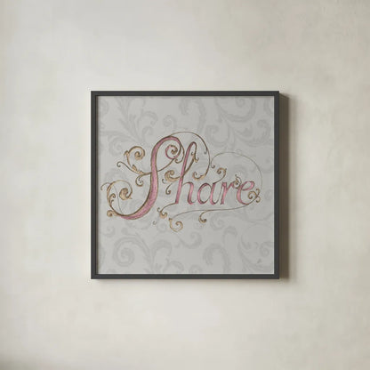 Elegant Season Share Grey Pink by Daphne Brissonnet. Shown in a sleek black glass frame for a contemporary gallery look. Available as an archival giclee rolled canvas, fine art paper, or poster print. SKU 76421a.