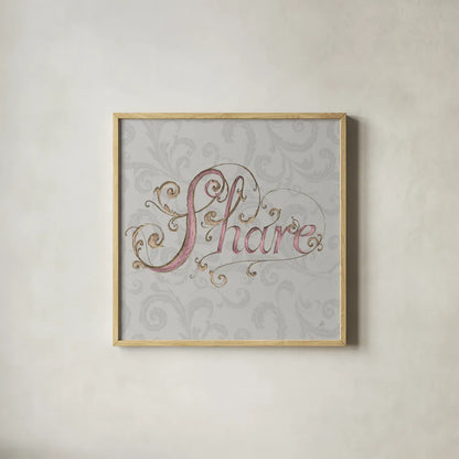 Elegant Season Share Grey Pink by Daphne Brissonnet. Shown in a natural wood glass frame for a timeless modern aesthetic. Available as an archival giclee rolled canvas, fine art paper, or poster print. SKU 76421a.