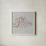 Elegant Season Share Grey Pink by Daphne Brissonnet. Shown in a crisp white glass frame for a clean and minimalist style. Available as an archival giclee rolled canvas, fine art paper, or poster print. SKU 76421a.