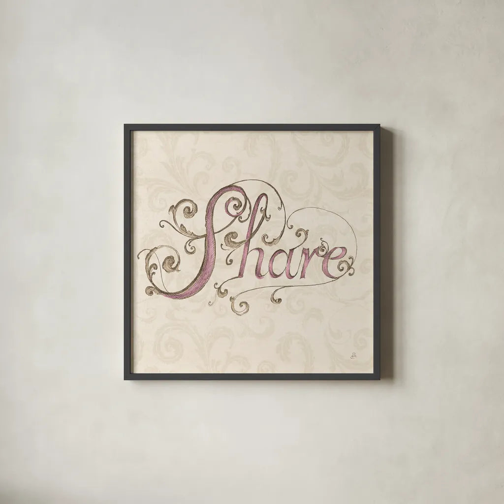 Elegant Season Share Pink by Daphne Brissonnet. Shown in a sleek black glass frame for a contemporary gallery look. Available as an archival giclee rolled canvas, fine art paper, or poster print. SKU 76420a.