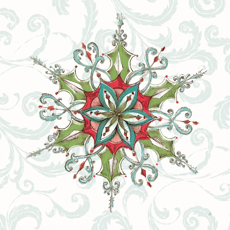 Elegant Season Snowflake I Green by Daphne Brissonnet. SKU 82777a. Archival Giclee Fine art print for wall decor.