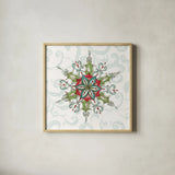 Elegant Season Snowflake I Green by Daphne Brissonnet. Shown in a natural wood glass frame for a timeless modern aesthetic. Available as an archival giclee rolled canvas, fine art paper, or poster print. SKU 82777a.