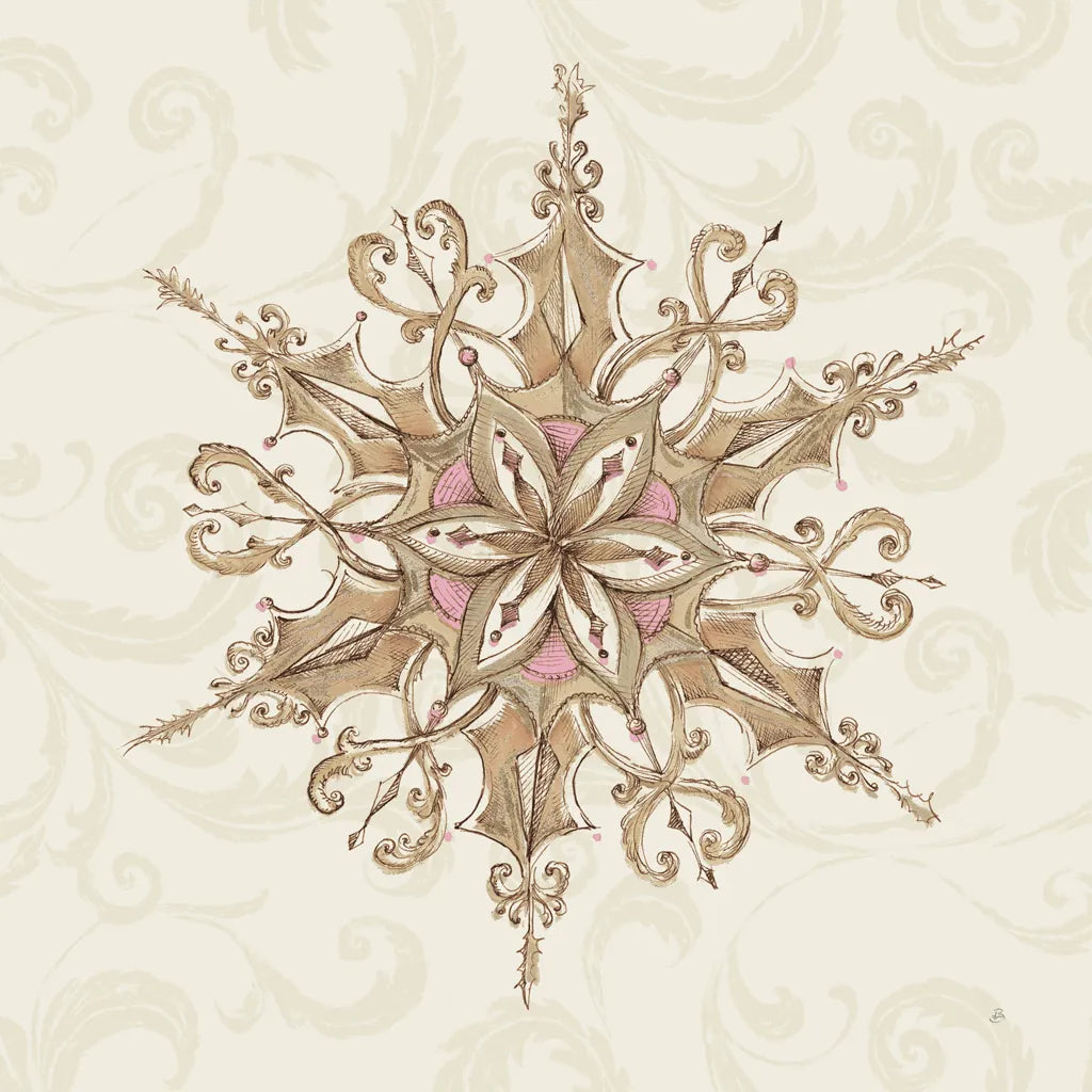 Elegant Season Snowflake I Pink by Daphne Brissonnet. SKU 76410a. Archival Giclee Fine art print for wall decor.