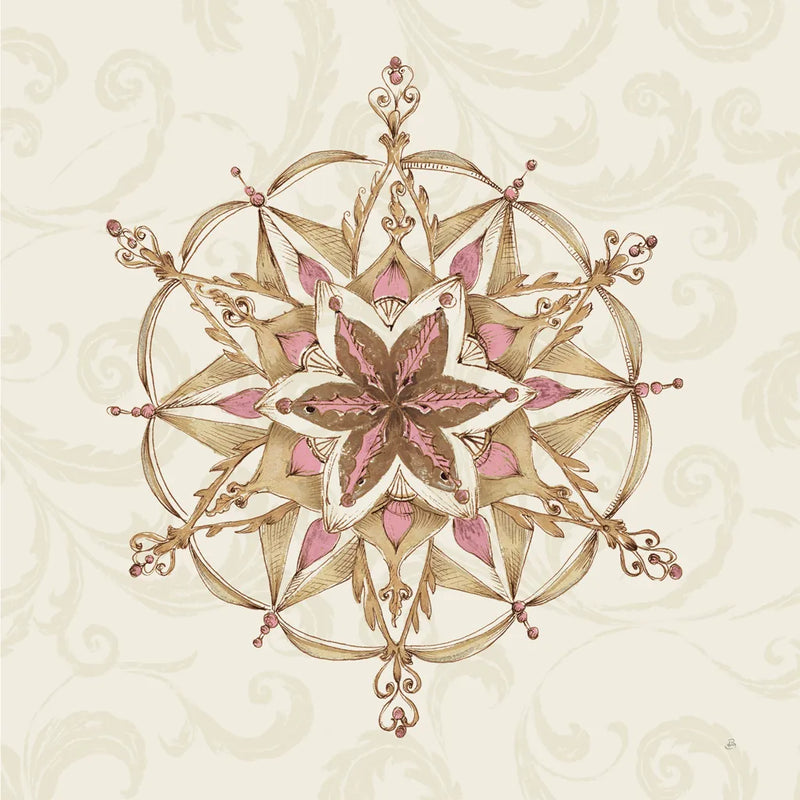 Elegant Season Snowflake II Pink by Daphne Brissonnet. SKU 76411a. Archival Giclee Fine art print for wall decor.