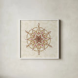 Elegant Season Snowflake II Pink by Daphne Brissonnet. Shown in a crisp white glass frame for a clean and minimalist style. Available as an archival giclee rolled canvas, fine art paper, or poster print. SKU 76411a.