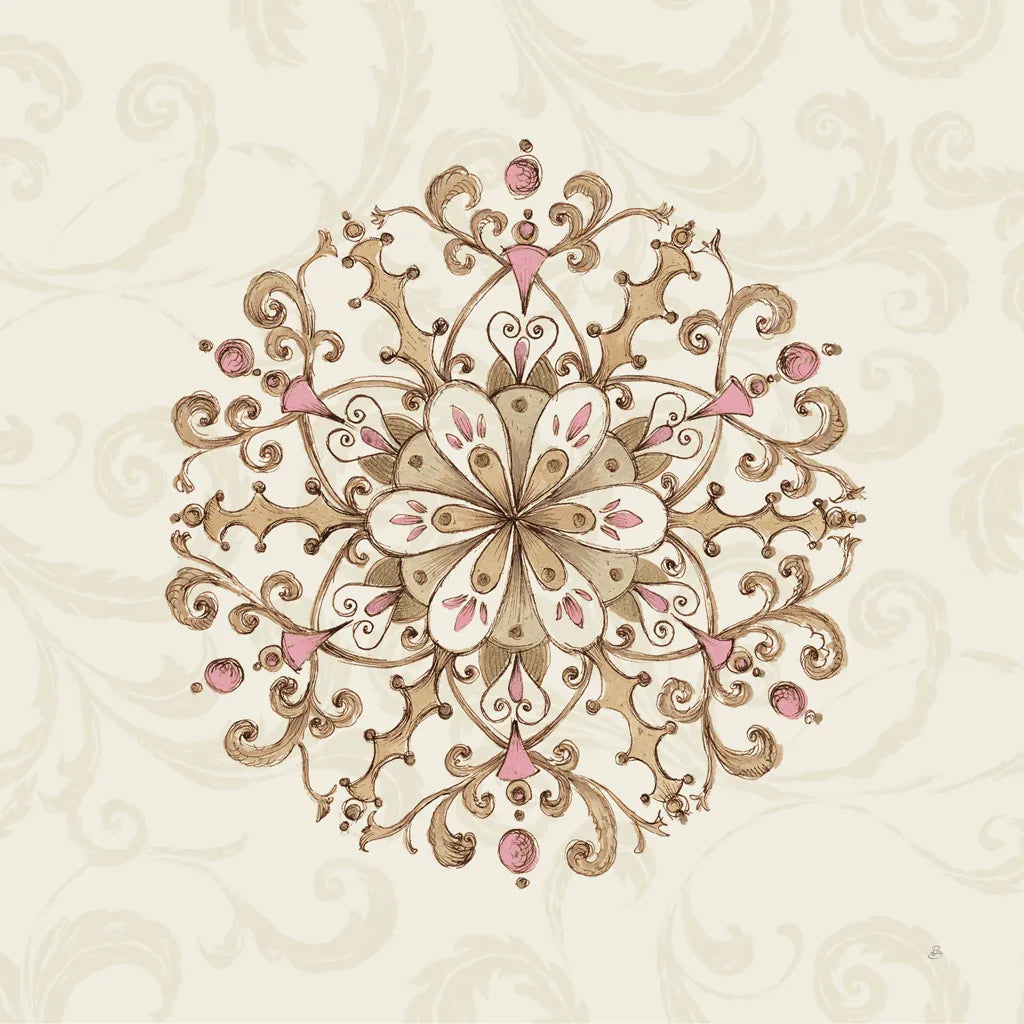 Elegant Season Snowflake III Pink by Daphne Brissonnet. SKU 76412a. Archival Giclee Fine art print for wall decor.
