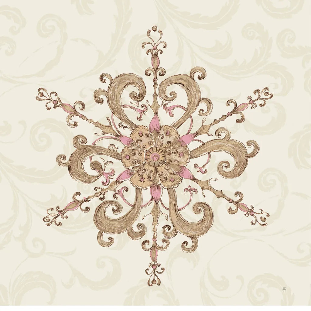 Elegant Season Snowflake IV Pink by Daphne Brissonnet. SKU 76413a. Archival Giclee Fine art print for wall decor.