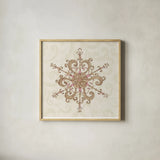 Elegant Season Snowflake IV Pink by Daphne Brissonnet. Shown in a natural wood glass frame for a timeless modern aesthetic. Available as an archival giclee rolled canvas, fine art paper, or poster print. SKU 76413a.